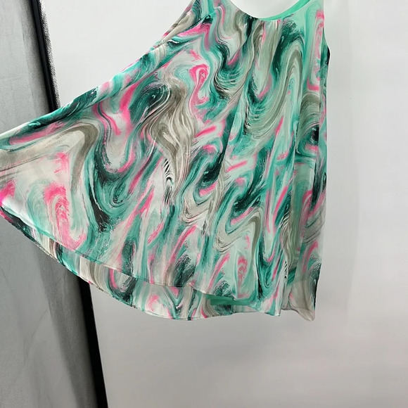 Adrienne Sundress Womens Small Green Swirl Print Flowy Spaghetti Strap Tunic - Picture 4 of 8